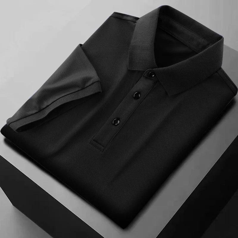 Summer Ice Silk Polo Shirt High-End T-Shirt Solid Color New Half Sleeve Non-Marking Casual Lapels Business Thin Menswear - 3KDyn